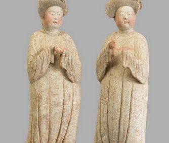 唐 彩繪灰陶仕女俑一對