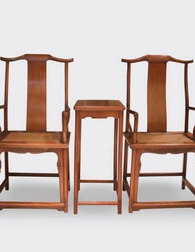 A fine and rare pair of Hainan Huanghuali Sichutou chairs with side table